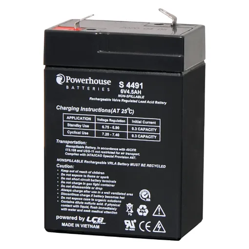 This 6V 4.5Ah sealed lead acid (SLA) battery is a compact battery for powering 6V equipment.