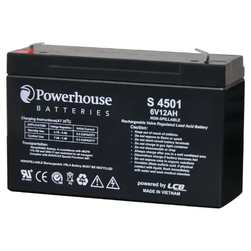This 6V 12Ah sealed lead acid (SLA) battery is a compact battery for powering 6V equipment.