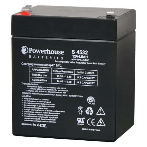 This 12V 4.5Ah sealed lead acid (SLA) battery is a compact battery for powering 12V equipment.