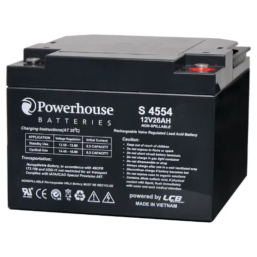 his 12V 26Ah sealed lead acid (SLA) battery is a compact battery for powering 12V equipment.