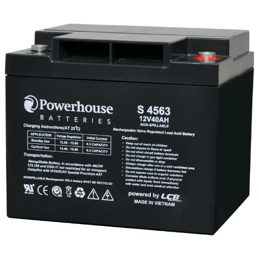 This 12V 40Ah sealed lead acid (SLA) battery is a compact battery for powering 12V equipment.