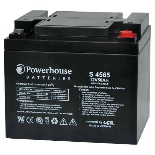 This 12V 50Ah sealed lead acid (SLA) battery is a compact battery for powering 12V equipment.