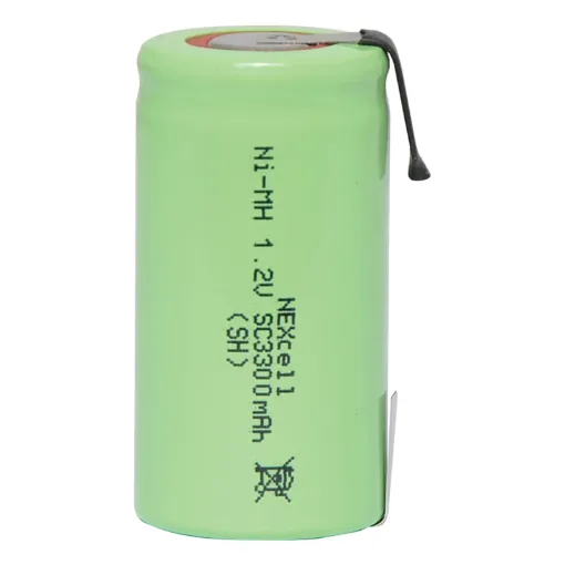 High performance, high capacity 3300mAh NiMH rechargeable batteries. Sold individually. 

With solder connection tags.

Sub-C size is commonly used in power tool battery packs.