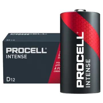 D size, pack of 12. Procell Alkaline Intense D industrial batteries are specifically designed to last longer in high drain professional devices, that require a high amount of power or peaks of power, such as a paper towel dispenser.