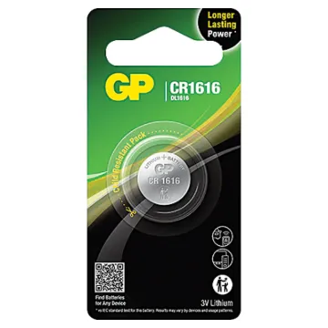 GP high-performing lithium coin batteries CR1616 are energy-dense and is crafted to deliver long-lasting superior power for your miniature specialty devices including car keys, remote controls, dog collars, calculators and more.