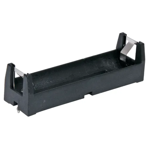 Single 18650 lithium battery holder in a rectangular configuration. Ideal for installation in high power, portable devices.