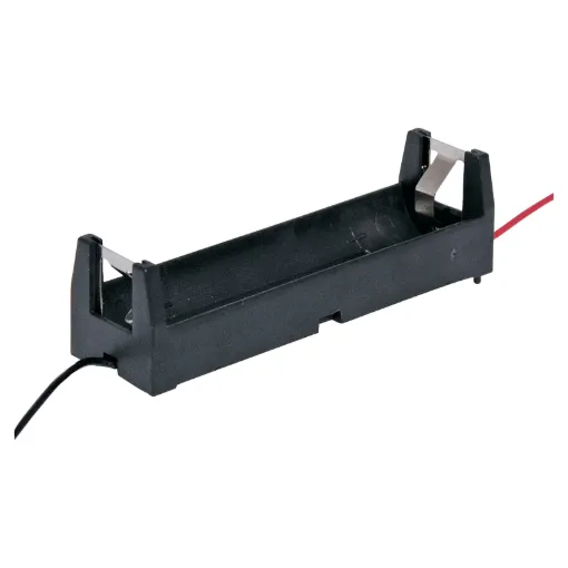 Single 18650 lithium battery holder in a rectangular configuration. Ideal for installation in high power, portable devices.
