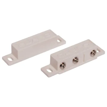Surface mount with terminals. SPDT for N.O. and N.C. applications. Includes matching magnet. Approx. 64 x 13 x 13mm size, 54mm mounting hole centres, 15mm max. working distance.