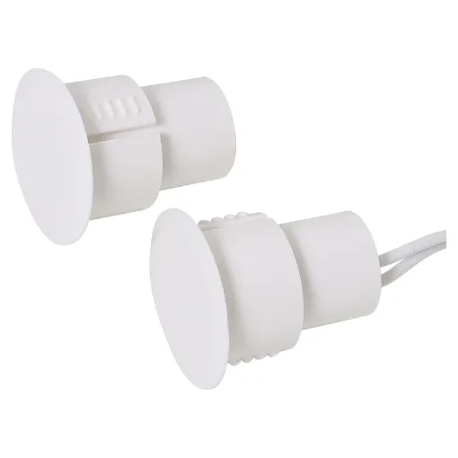 A concealed magnetic reed switch designed for use with metal door frames.