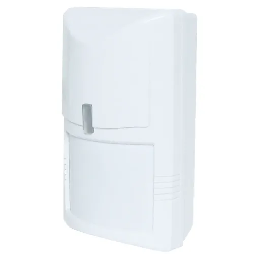 Easy to install PIR with dual look down detection. Features excellent temperature compensation and selectable pulse count. Its stylish countoured shape virtually disappears once installed into the corner of any room.

Vertical range is adjustable and a