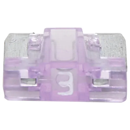 Low profile mini blade fuses rated from 3A to 30A.