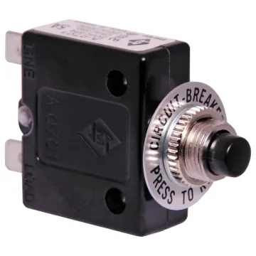 All specifications at 25&degC
Hold Current: 100% load indefinitely
Trip Current: Within 1 hr @ 145% load
 Within 1 minute @ 200% load
Max. Voltage:  250V AC or 50V DC
Panel Cutout: Single hole mount 12mm &Oslash
Dimensions:  36H x 31L x 15W mm