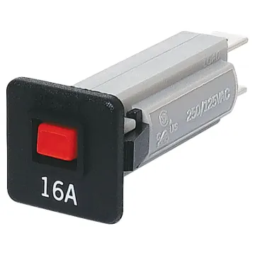 16A circuit breaker.
Flush mount style.
Snap-in fitting with coloured button.