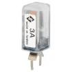 Current Trip Rating: 3 Amp
All specifications at 25&degC
Hold Current: 100% load indefinitely
Trip Current: Within 1 hr @ 175% load
 Within 1 minute @ 200% load
Max. Voltage:  120V AC or 12V DC
Dimensions:  20.6H x 10.5L x 8.7W mm