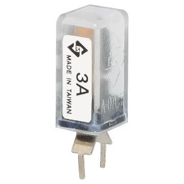 Current Trip Rating: 3 Amp
All specifications at 25&degC
Hold Current: 100% load indefinitely
Trip Current: Within 1 hr @ 175% load
 Within 1 minute @ 200% load
Max. Voltage:  120V AC or 12V DC
Dimensions:  20.6H x 10.5L x 8.7W mm