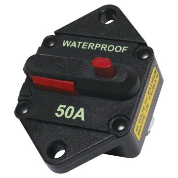 High current weatherproof circuit breakers with manual reset switch. M6 terminal bolts.