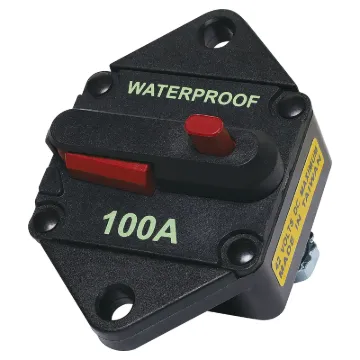 High current weatherproof circuit breakers with manual reset switch. M6 terminal bolts.