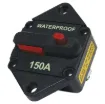 High current weatherproof circuit breakers with manual reset switch. M6 terminal bolts.