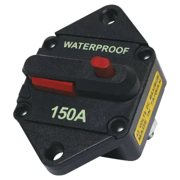 High current weatherproof circuit breakers with manual reset switch. M6 terminal bolts.