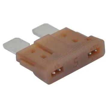 Brown 5A standard automotive blade fuse with 32V rating.  Suits most automotive blade fuse holders. 18.7 x 19.1mm overall in size. 5mm blades.