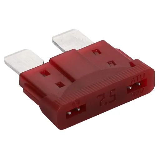 Maroon 7.5A standard automotive blade fuse with 32V rating.  Suits most automotive blade fuse holders. 18.7 x 19.1mm overall in size. 5mm blades.