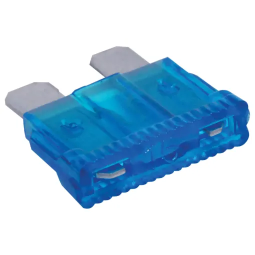 Blue 15A standard automotive blade fuse with 32V rating.  Suits most automotive blade fuse holders. 18.7 x 19.1mm overall in size. 5mm blades.