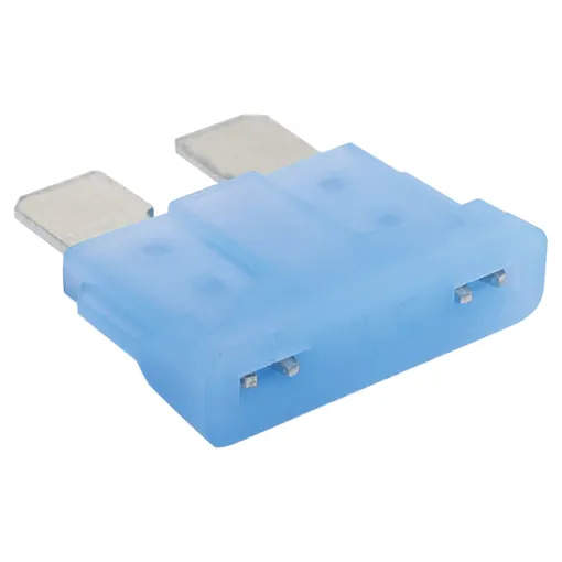 Blue 15A standard automotive blade fuse with 32V rating.  Suits most automotive blade fuse holders. 18.7 x 19.1mm overall in size. 5mm blades.