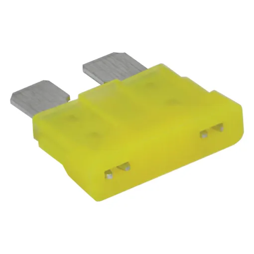 Yellow 20A standard automotive blade fuse with 32V rating.  Suits most automotive blade fuse holders. 18.7 x 19.1mm overall in size. 5mm blades.