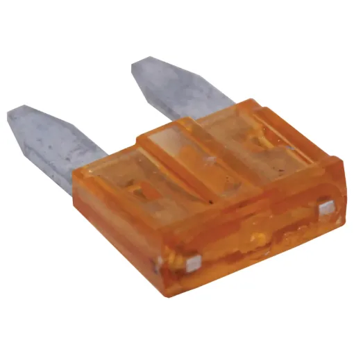 Orange. 5A.
Mini blade fuses as used in many modern automobiles.
Available in ratings from 3A to 30A.