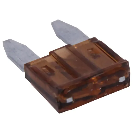 Brown. 7.5A.
Mini blade fuses as used in many modern automobiles.
Available in ratings from 3A to 30A.