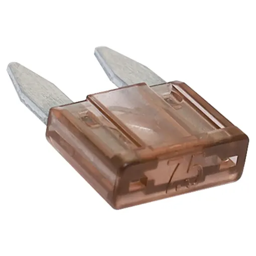 Purple. 3A.
Mini blade fuses as used in many modern automobiles.
Available in ratings from 3A to 30A.