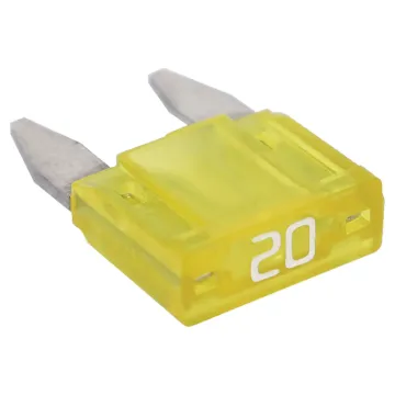 Yellow. 20A.
Mini blade fuses as used in many modern automobiles.
Available in ratings from 3A to 30A.