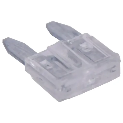 Clear. 25A.
Mini blade fuses as used in many modern automobiles.
Available in ratings from 3A to 30A.