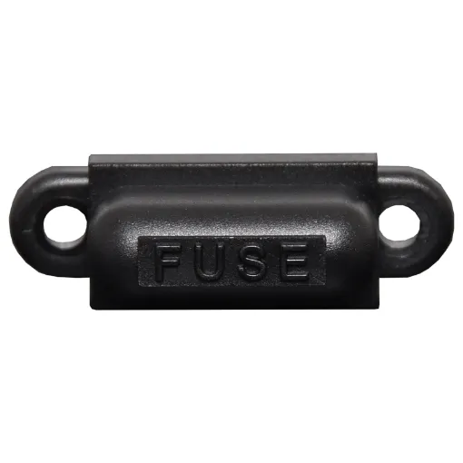 Panel mount automotive blade fuse holder to suit standard size blade fuses (18.7 x 19.1mm in size with 5mm blades.) 4.8mm spade lug connection.  Suits panel or chassis mount into enclosures or vehicle panels.