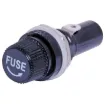 Panel Mount. 10 amps at 250V AC. Cap retains fuse when removed.