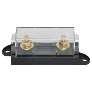 This high current fuse block uses MEGA type fuses. Suits M8 ring terminals. 250A max. Gold plated connections. Size: 129Wx44Hx37Wmm.
Fuse not included.