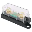 This high current fuse block uses MEGA type fuses. Suits M8 ring terminals. 250A max. Gold plated connections. Size: 129Wx44Hx37Wmm.
Fuse not included.