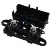 This high current fuse block uses MEGA type fuses. 
Suits M8 ring terminals. 
300A max. 
Nickel plated connections. 
Size: 130L x 44H x 36W mm.
