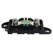 This high current fuse block uses MEGA type fuses. 
Suits M8 ring terminals. 
300A max. 
Nickel plated connections. 
Size: 130L x 44H x 36W mm.