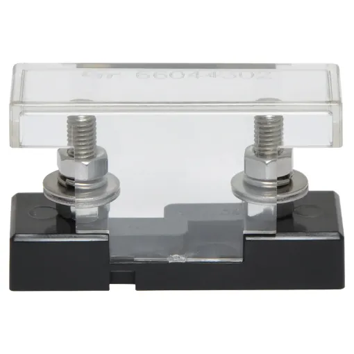 This high current fuse block uses MIDI type fuses. Suits M5 ring terminals. 300A max. Size: 55Wx29Hx20Wmm.