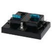 This high current fuse block uses standard automotive type blade fuses. It features a single screw terminal 150A input and 6 x spade terminal 25A outputs. 150A total (25A per fuse) Max.  Max Voltage 32VDC. Tin plated copper connections.  Size: 93Wx40Hx67mm