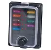 This panel mount automotive blade fuse block uses standard automotive type blade fuses (18.7 x 19.1mm in size with 5mm blades).  Fitted with weatherproof cover & LED indicator for each circuit.  Base is fitted with 6.4mm spade terminals & rubber gasket to prevent water ingress. Max 25A @ 32VDC per circuit.