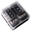 Uses standard automotive type blade fuses. Dedicated earth terminals for each circuit, plus 100A rated M8 negative & positive terminals. Size: 88W x 88D x 36Hmm