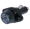 Panel mount. Mounting hole  22mm. Bolt hole centres 34 mm. Rated to 30 amps at 250V AC. Uses 10mm x 37mm 5AG fuses.UL Approved.