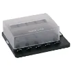 These holders use standard automotive blade fuses.
150A screw terminal input and 6.3mm spade outputs
(25A per circuit max). 32V DC max. Not suitable for
use with S 5540 series resettable breakers.
S 6032 size: 47W x 86L x 36Hmm
S 6034 size: 95W x 86L x 36Hmm.