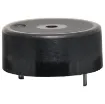A PCB mount piezo buzzer with 85dB output at 30cm. 15mm pin spacing. 23mm housing diameter, 10mm high.