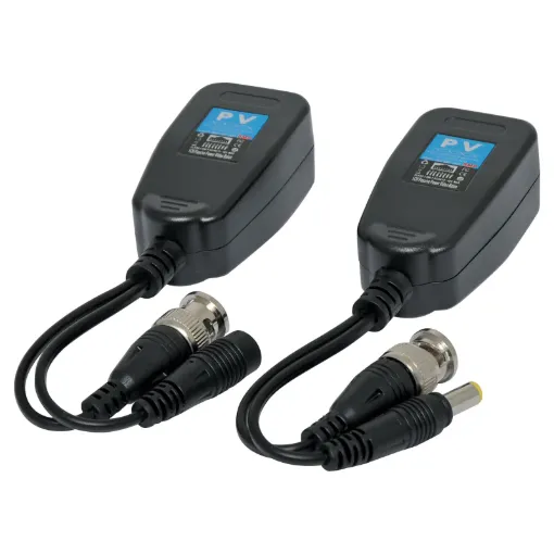 Transmits power and video signals down a single run of Cat 5e cable (max 300m long). Ideal for using existing cabling for security purposes, or to cut down installation costs (compared to coaxial cabling).