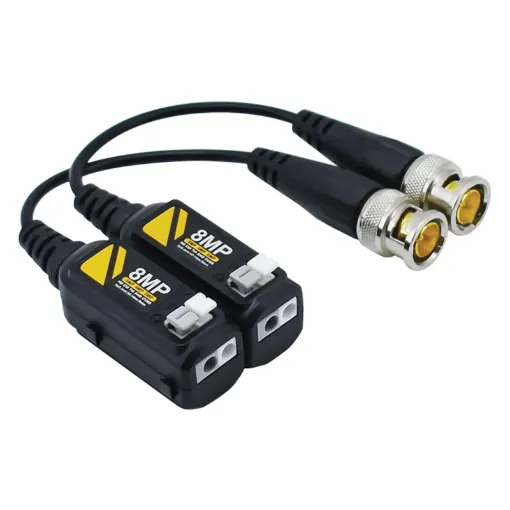 Allows the transmission of a signal from a camera for up to 400m over standard Cat 5e UTP cable. No power required. Video transmission suitable for use with cameras up to 8MP resolution. Sold in a pair.
