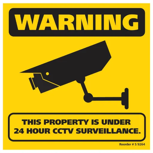 A 300 x 300mm surveillance warning sign made out of "corflute" material. Not adhesive. Suitable for attaching to a fence, wall etc.
