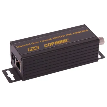 These PoE transceiver units allow ethernet and power to be sent along coaxial cabling.